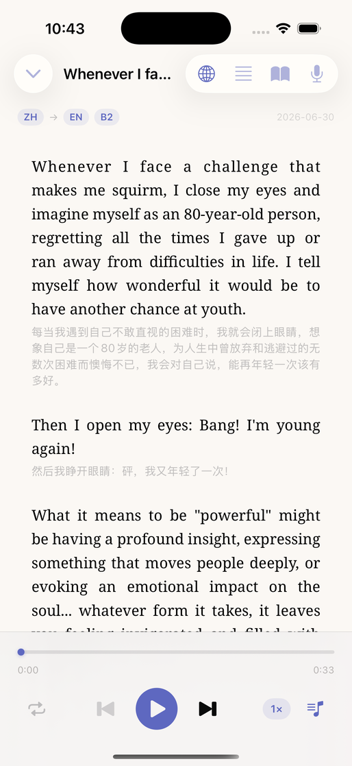 Bilingual reading player in Linva