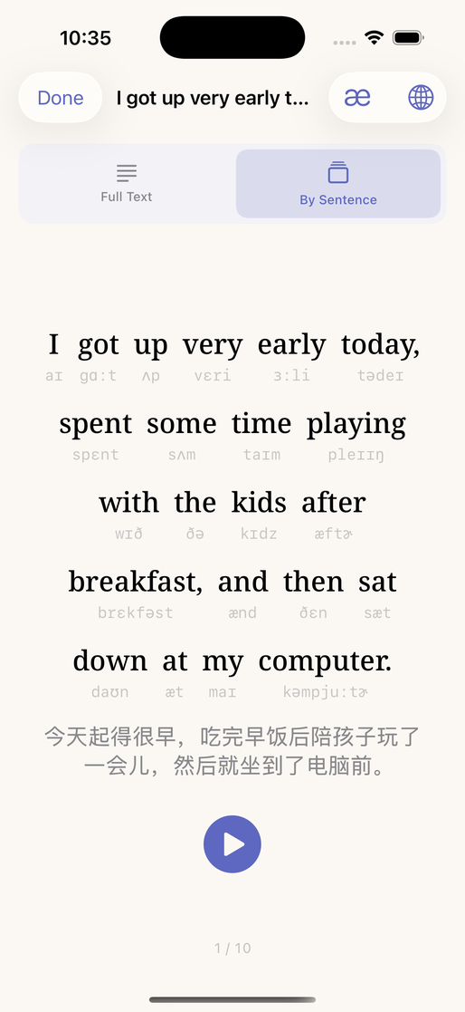 Sentence-by-sentence reading in Linva